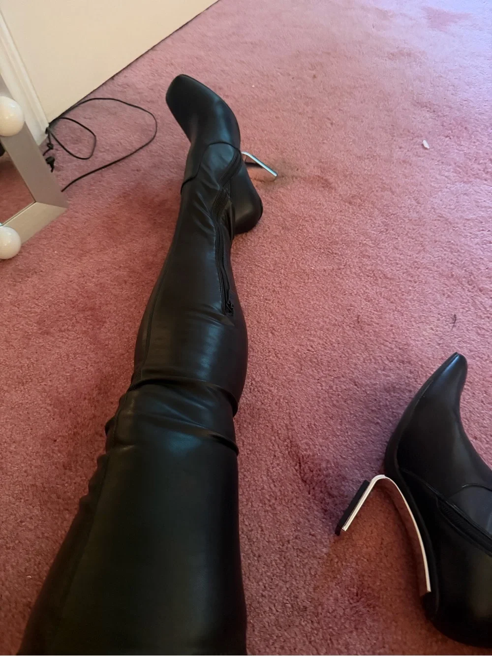 Over-the-Knee Black Stretch Leather Boots - Women